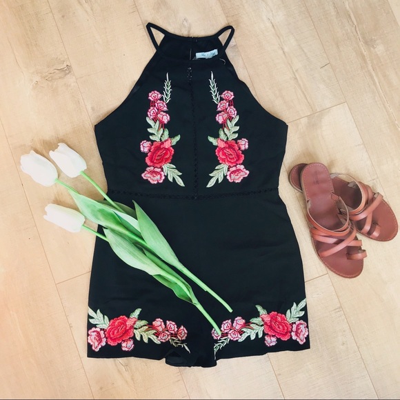Pants - High Neck Floral Romper